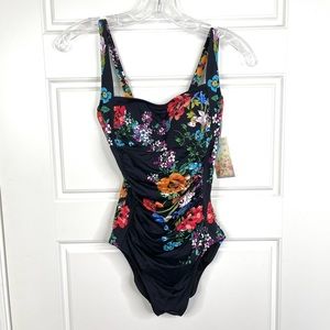 JOHNNY WAS Fay Floral Boho Black One Piece Swimsuit NEW Size XS